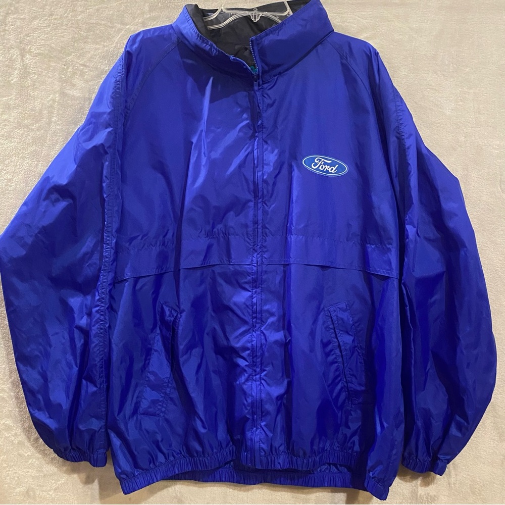 Ford Jacket Men’s 3XL Blue Full Zip Hooded Windbreaker Tri-Mountain Pockets